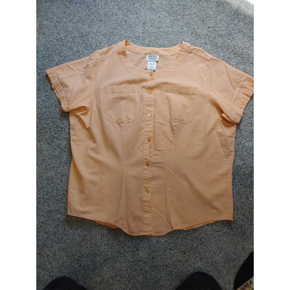 Vtg Mainstreet Blues Button Up Casual Short Sleeve Shirt Women 1X Peach Oversize